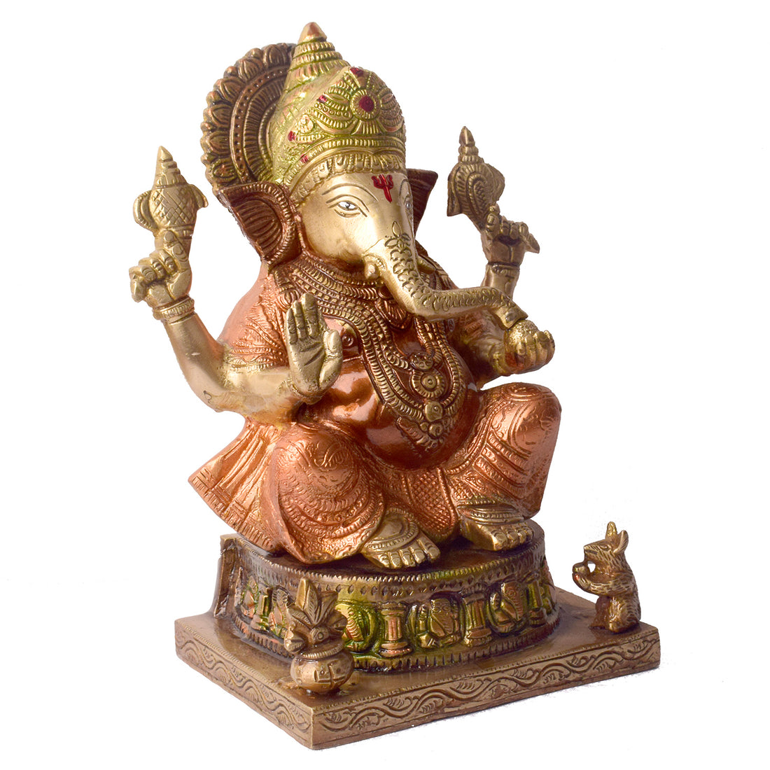 Large Brass Idol of Colored Brass Ganesh Statue. Enhance your home with the vibrant charm of this Colored Brass Ganesh Statue, a perfect fusion of tradition and artistry. Crafted from high-quality brass and adorned with vivid hand-painted colors, this exquisite idol beautifully represents Lord Ganesha, the remover of obstacles and symbol of prosperity.