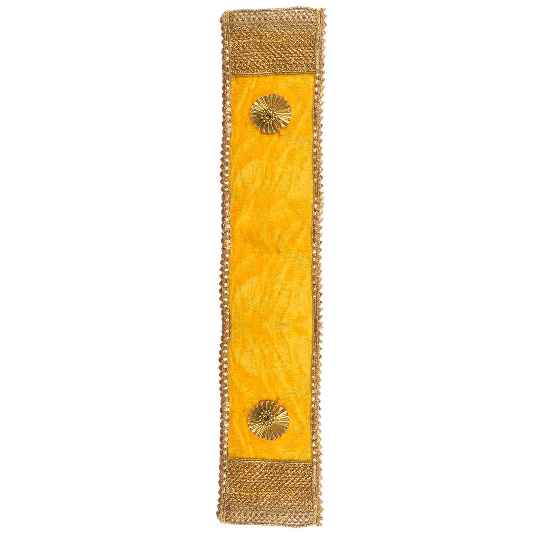 Designer Yellow Velvet Ganpati Idol Patka with Zig-Zag Border