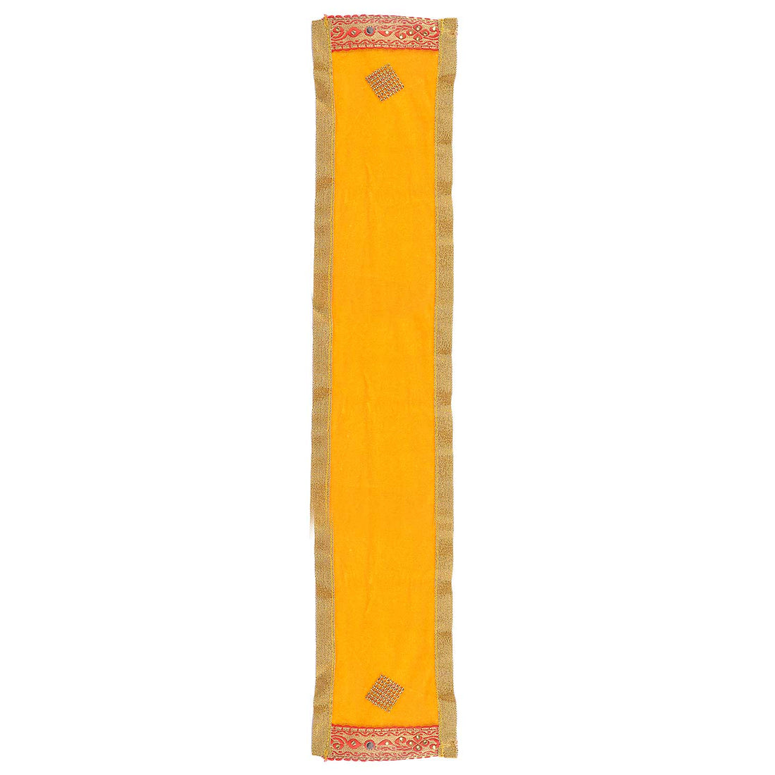 Elegant Yellow Velvet Ganpati Idol Patka with Mirror Embellishment