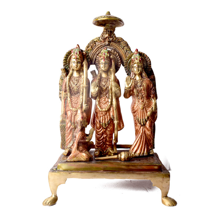 Large Brass Idol of 19.4 Inch Exquisite Brass Ram Darbar Idol. This Majestic Brass Ram Darbar Idol beautifully captures the essence of divinity and royalty. Crafted with intricate detailing, it showcases Lord Ram in a regal pose, symbolizing strength, devotion, and grace.