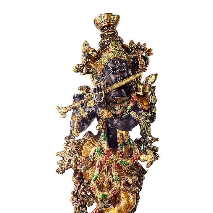 This Delicate Krishna Black Brass Idol beautifully captures the divine charm and grace of Lord Krishna. Crafted from high-quality black brass, the intricate detailing of this idol brings a sense of serenity and spirituality to any space.