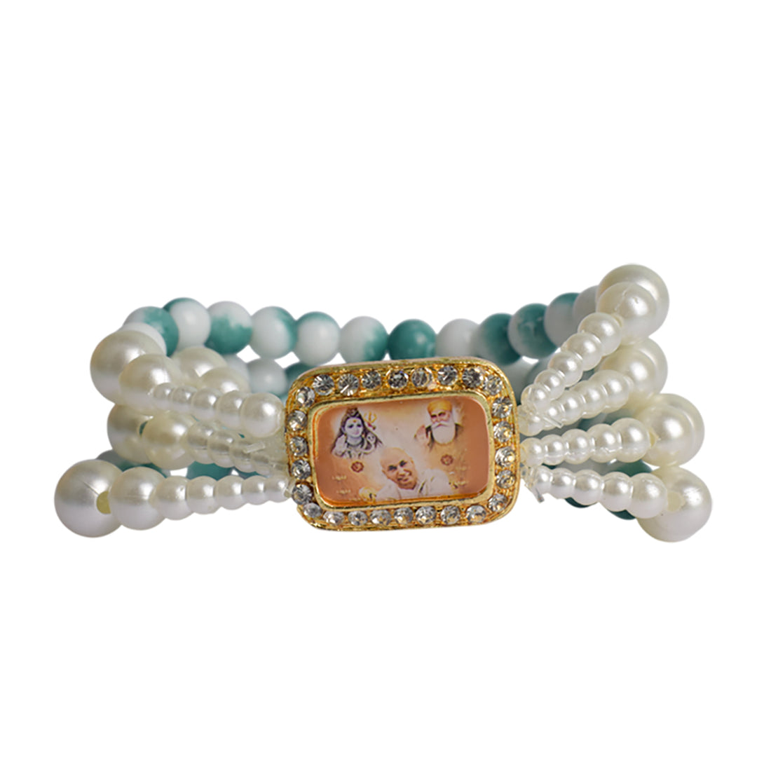Bluish Green & White Marble Four Layer Guruji Swaroop Bracelet