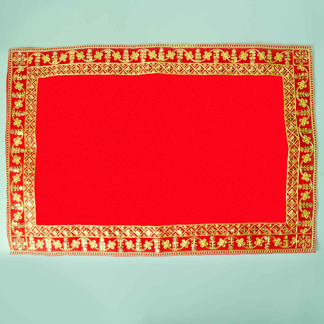 Swastik Design Velvet Aasan 16x24 Inch Pack of 4 with Golden Lace Border. India’s Largest Pooja Accessories Brand - www.satvikstore.in