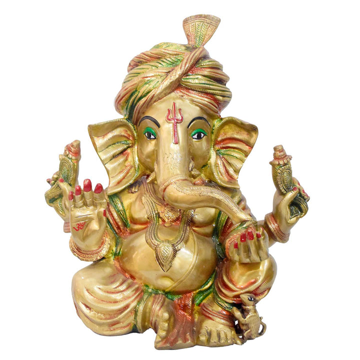 Temple size brass Ganesha idol with glossy finish – 44 cm (17 inches) height, 41 cm (16 inches) length, and 18400 grams (18.4 kg) weight. This handcrafted temple size murti is made from high-quality brass, perfect for home temples, puja, and gifting. Buy premium temple size statues from India's Large Puja Accessories Brand - Satvik India's No. 1  Brass  Collection