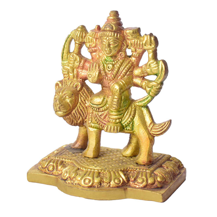 2.8-Inch Colored Brass Sherawali Mata Idol β Divine Blessings for Home & Car