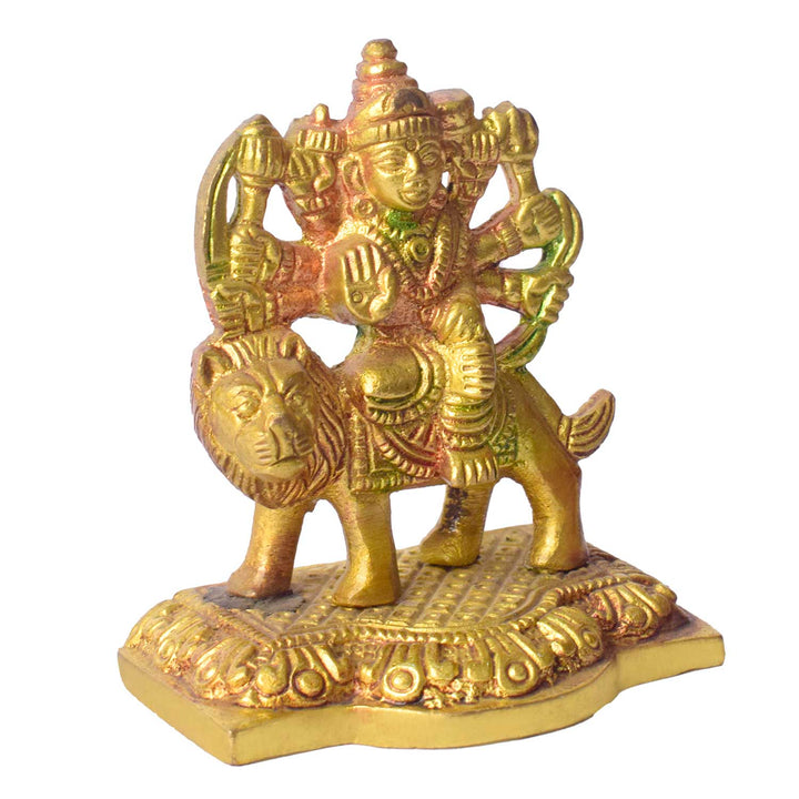 2.8-Inch Colored Brass Sherawali Mata Idol β Divine Blessings for Home & Car