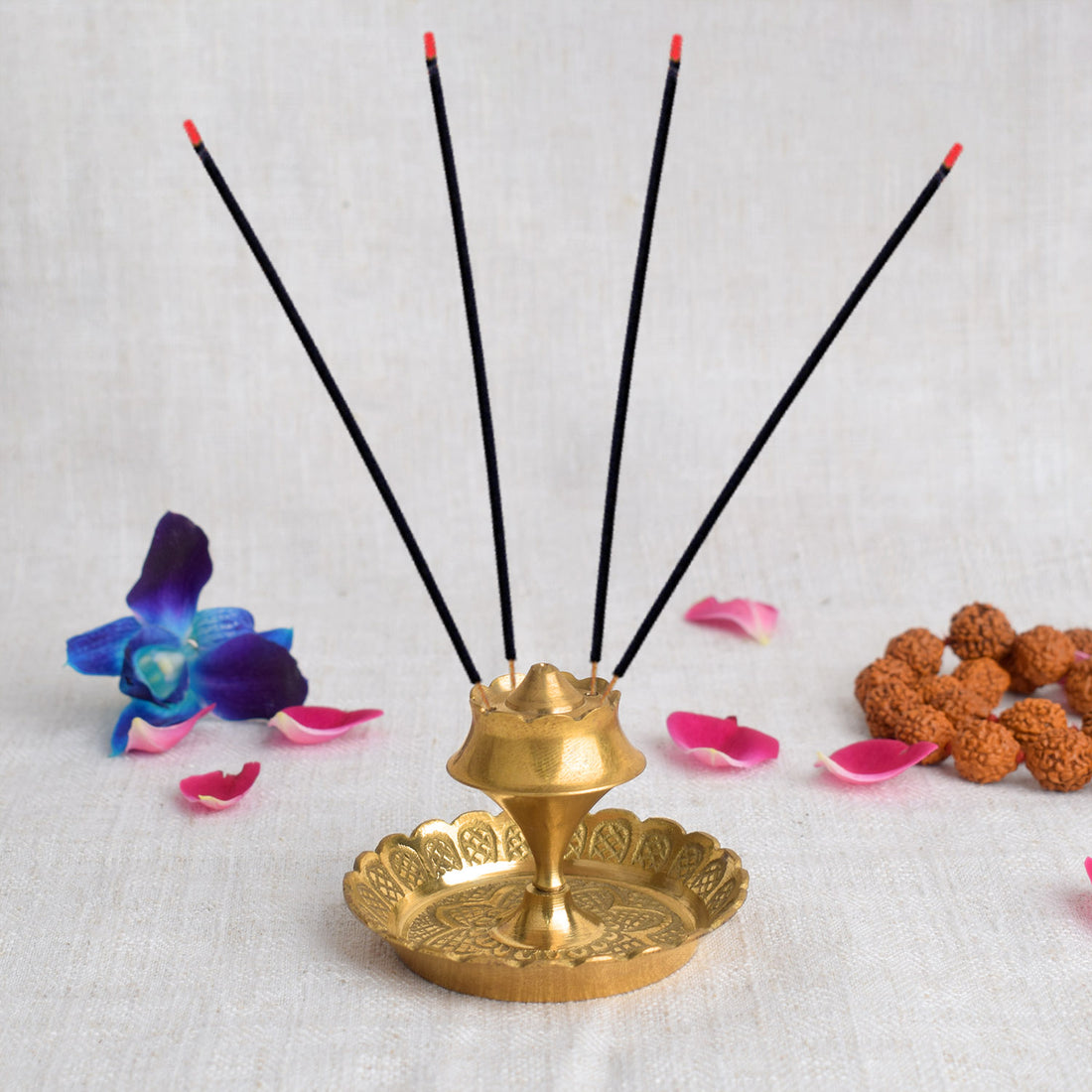 Elegant Brass Agarbatti Stick Stand with Ash Catcher