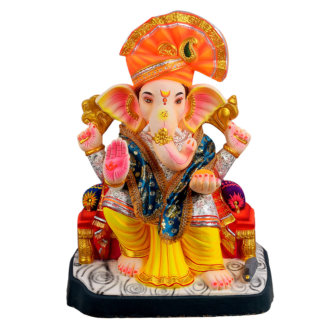 Blue & Gold Floral Brocade Ganpati Idol Patka with Fringe