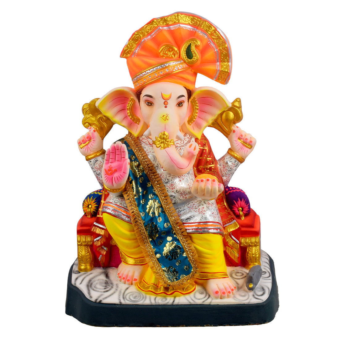 Blue & Gold Floral Brocade Ganpati Idol Patka with Fringe
