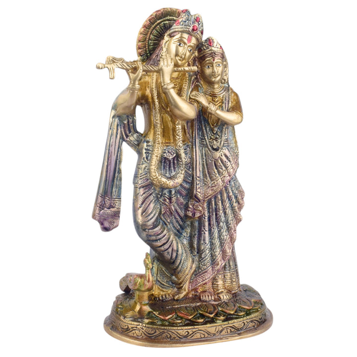 The 11.4 Inch Radha Krishna β Divine Harmony in a Sacred Sculpture is a breathtaking masterpiece that captures the eternal and divine bond between Radha and Krishna. This beautifully detailed idol showcases the couple in a serene and harmonious pose, with Krishna playing his mesmerizing flute and Radha standing gracefully by his side.