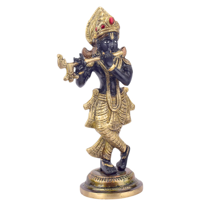 The 9.1 Inch Krishna Idol A Spiritual Icon of Joy and Devotion is a captivating representation of Lord Krishna's divine love and blissful energy. Crafted with exquisite detail, this idol showcases Krishna in a joyful and serene pose, with his flute in hand, symbolizing the music of the soul and the divine connection between the mortal and the eternal.