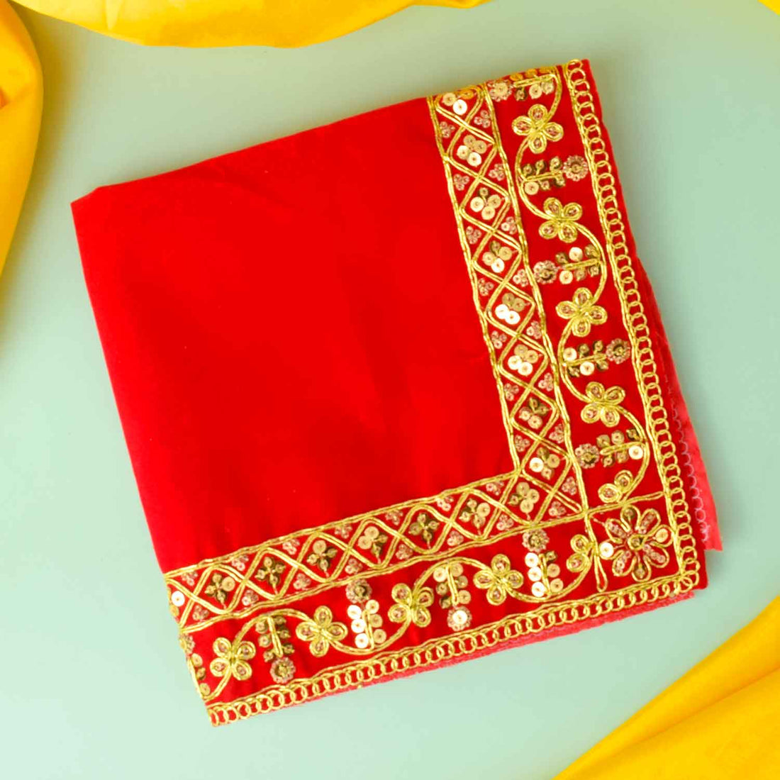 Swastik Design Velvet Aasan 16x24 Inch Pack of 4 with Golden Lace Border. India’s Largest Pooja Accessories Brand - www.satvikstore.in