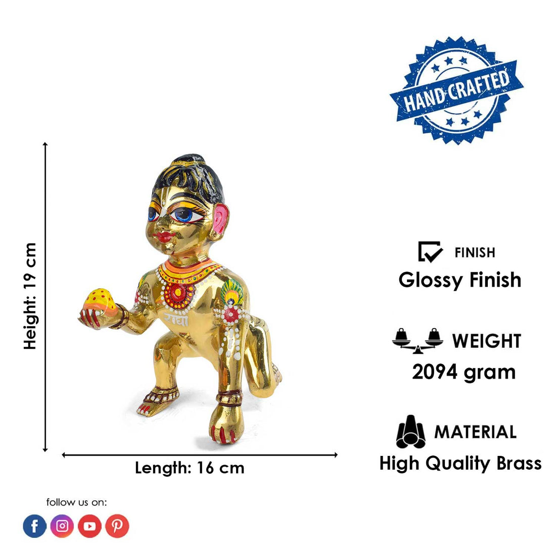 Brass Bal Gopal/Laddu Gopal Idol with Shringar (Size 10)