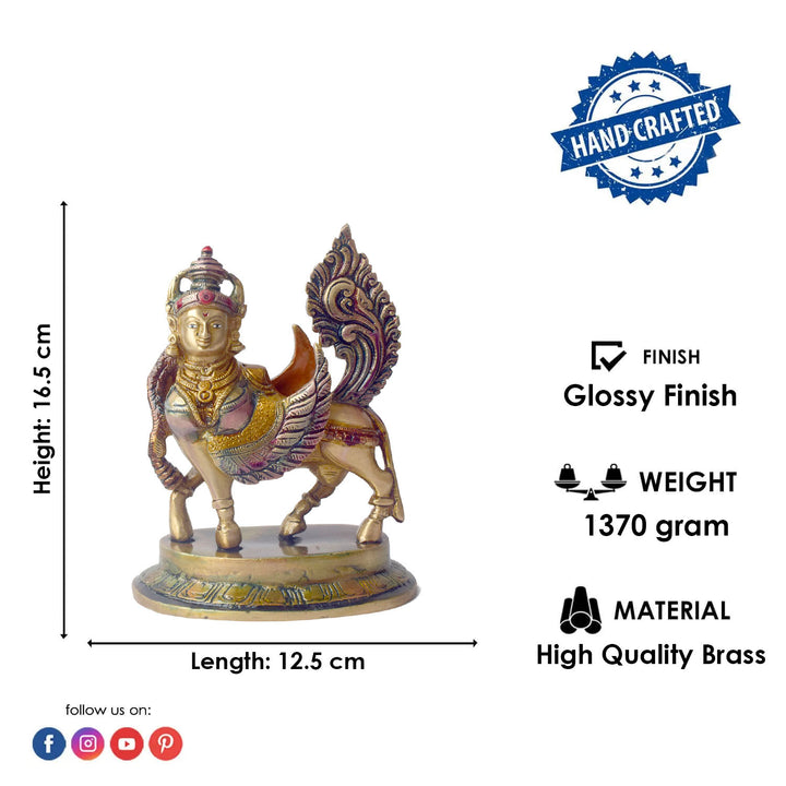 The "6.5 Inch Brass Kamdhenu Cow Statue" is a beautifully crafted representation of Kamdhenu, the sacred wish-fulfilling cow in Hindu mythology. Standing at 6.5 inches tall, this intricately designed statue is made from high-quality brass, showcasing exquisite detailing that highlights Kamdhenu's divine form, with a peaceful and nurturing presence.