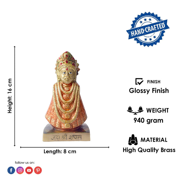 This 6.3-inch Khatu Shyam idol is a symbol of divine grace, devotion, and spiritual protection. Crafted with exquisite detail, it beautifully captures the serene expression of Lord Khatu Shyam, a revered deity known for bestowing blessings of prosperity, health, and happiness upon his devotees.
