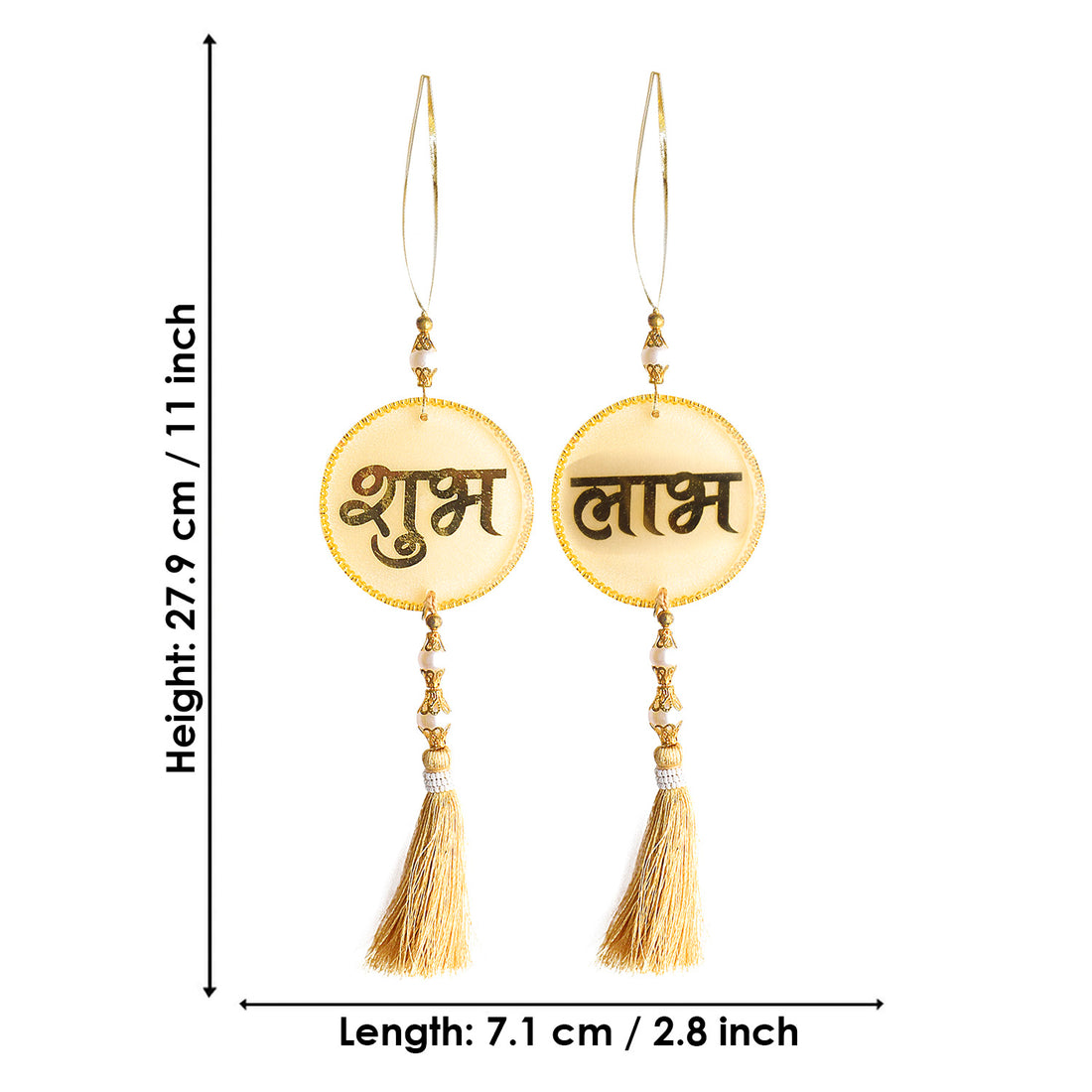Resin Shubh Labh With Tassels Latkans 1 Pair For Wall Decoration