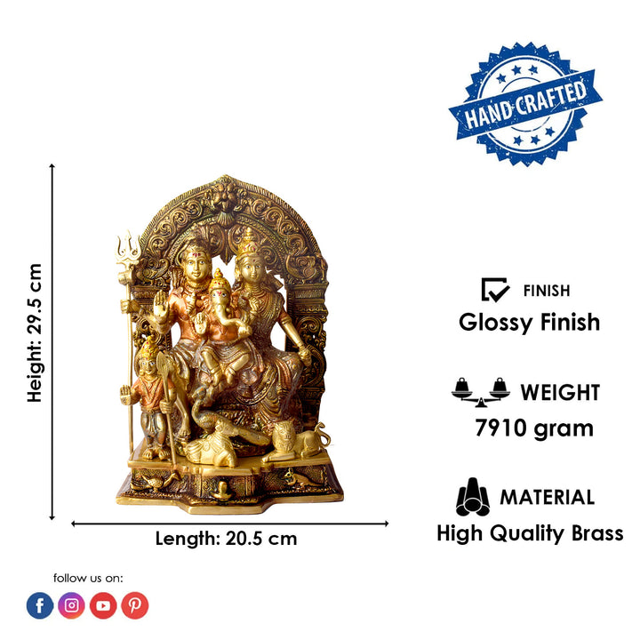 This beautifully crafted Brass Sampurna Shiv Parivaar Idol showcases the divine family of Lord Shiva, featuring Lord Shiva, Goddess Parvati, Lord Ganesha, and Lord Kartikeya. Expertly designed in fine brass, this idol symbolizes unity, love, and divine blessings, making it an ideal addition to any home or temple space.