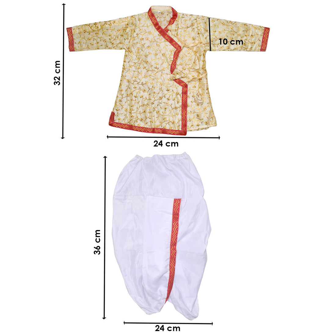 Cream Krishna Dress โ Embroidered Dhoti Kurta with Red Border