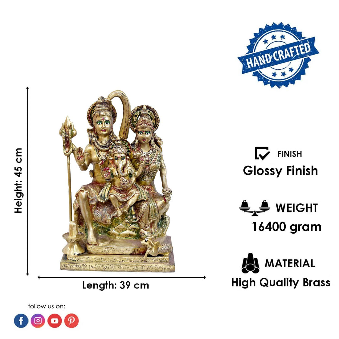 17.7 Inch Brass Shiv Parivaar Statue with Shivling & Nandi
