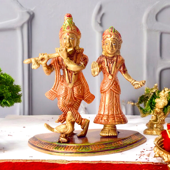 5.3 Inch Divine Radha Rani and Krishna Kanhaiya Brass Idol, finely crafted to depict the eternal bond of love and devotion — ideal for pooja, gifting, and spiritual décor. No.1 Brass Idol Store www.satvikstore.in