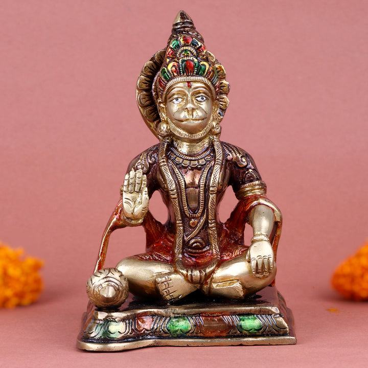 6.3 Inch Divya Brass Hanuman Idol β Finely Detailed Statue of Lord Hanuman in a Devotional Pose, Crafted in Brass to Symbolize Strength, Devotion, and Protection, Perfect for Home Temple or Spiritual Decor.