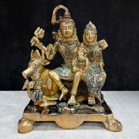 7.5 Inch Elegant Brass Shiva Family Statue β Featuring Lord Shiva, Parvati, Ganesha, and Kartikeya for Temple or Home Decor. India's Largest Puja Accessories Brand - Satvik No. 1 Brass Idol Collection