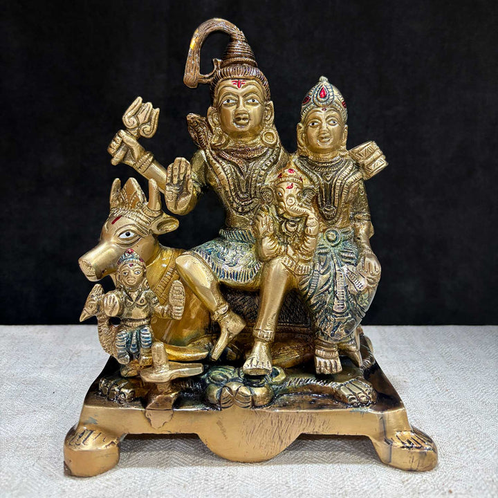 7.5 Inch Elegant Brass Shiva Family Statue – Featuring Lord Shiva, Parvati, Ganesha, and Kartikeya for Temple or Home Decor. India's Largest Puja Accessories Brand - Satvik No. 1 Brass Idol Collection
