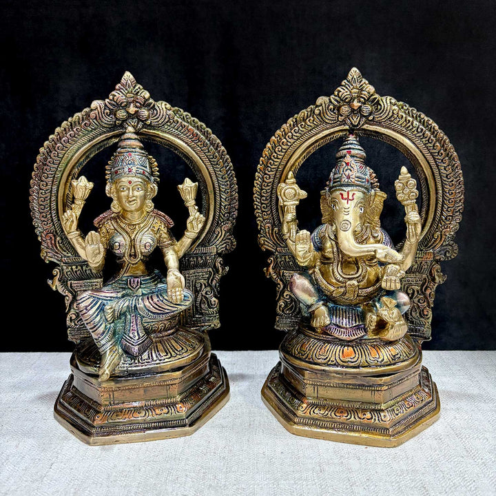 9.4 Inch Elegant Handcrafted Brass Lakshmi Ganesha Idol – Ideal for Diwali, puja room, gifting, and traditional home decor. India's Largest Puja Accessories Brand - Satvik No. 1 Brass Idol Collection