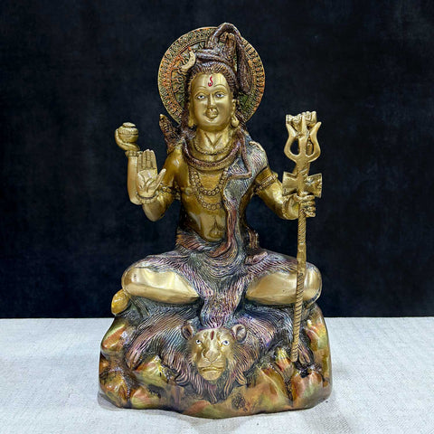 Large Brass Idol of 13.5 Inch Elegant Lord Shiva Sculpture. 13.5 Inch Elegant Lord Shiva Sculpture β Exquisite Brass Idol of Mahadev, Symbol of Power & Meditation, Perfect for Home, Temple, and Spiritual Decor. India's Largest Puja Accessories Brand - Satvik No 1 Brass Idol Collection