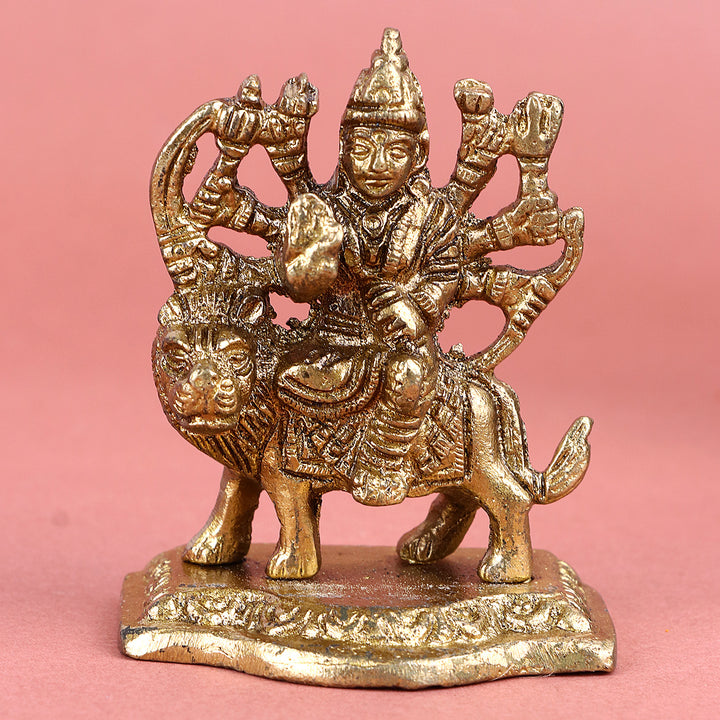 2.2 Inch Engraved Brass Maa Sherawali Idol – Small Divine Statue for Car Dashboard, Home Temple, or Spiritual Protection. No.1 Brass Idol Store www.satvikstore.in