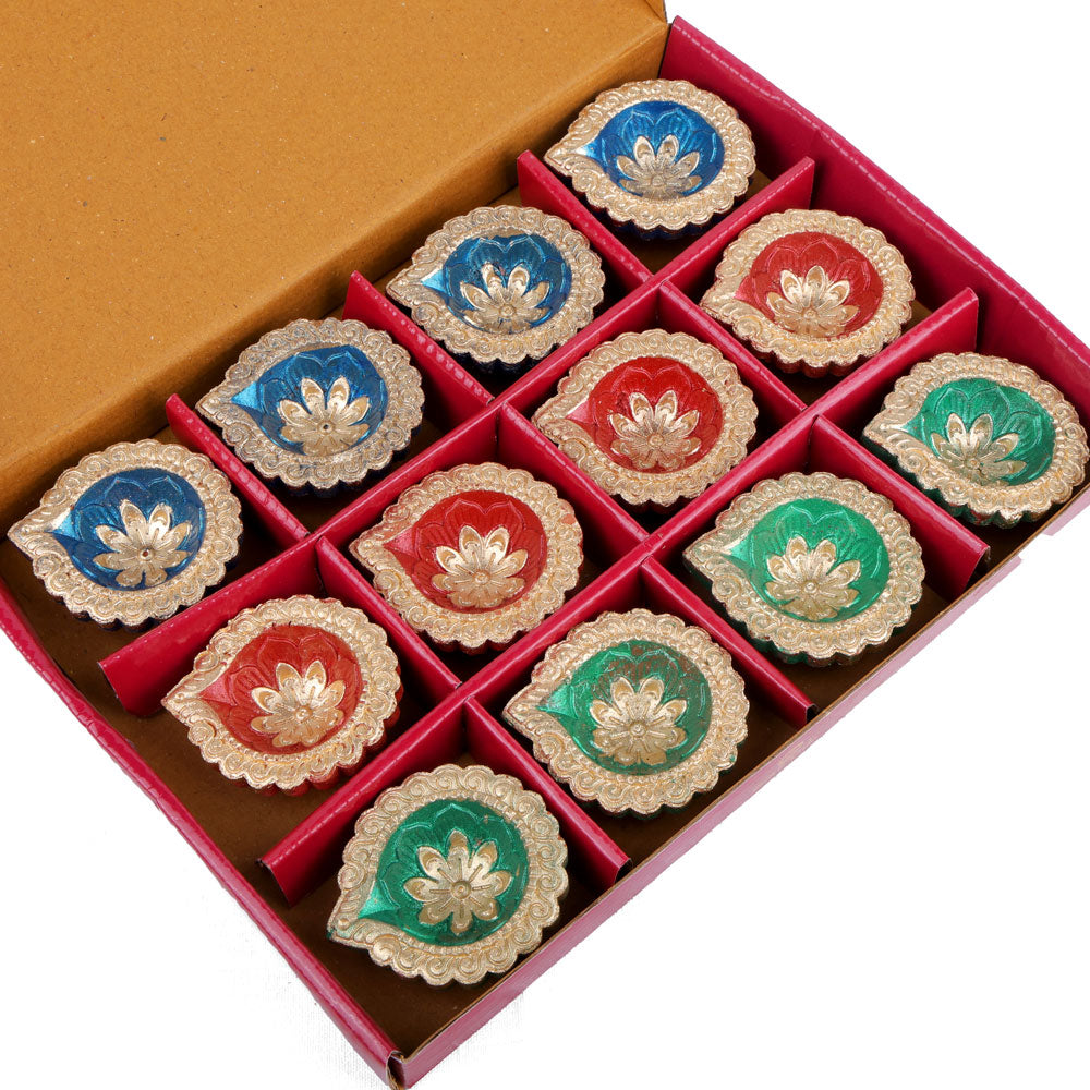 12 Pack Handcrafted Tricolor Earthen Clay Diyas