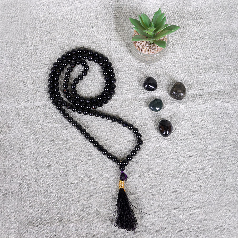 Premium Hakik Jap Mala Crystal Black turmaline