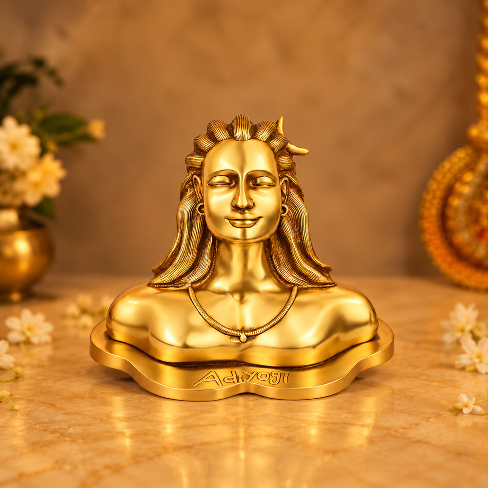 11 Inch Brass Adiyogi Statue for Home Temple Decor and Meditation Space