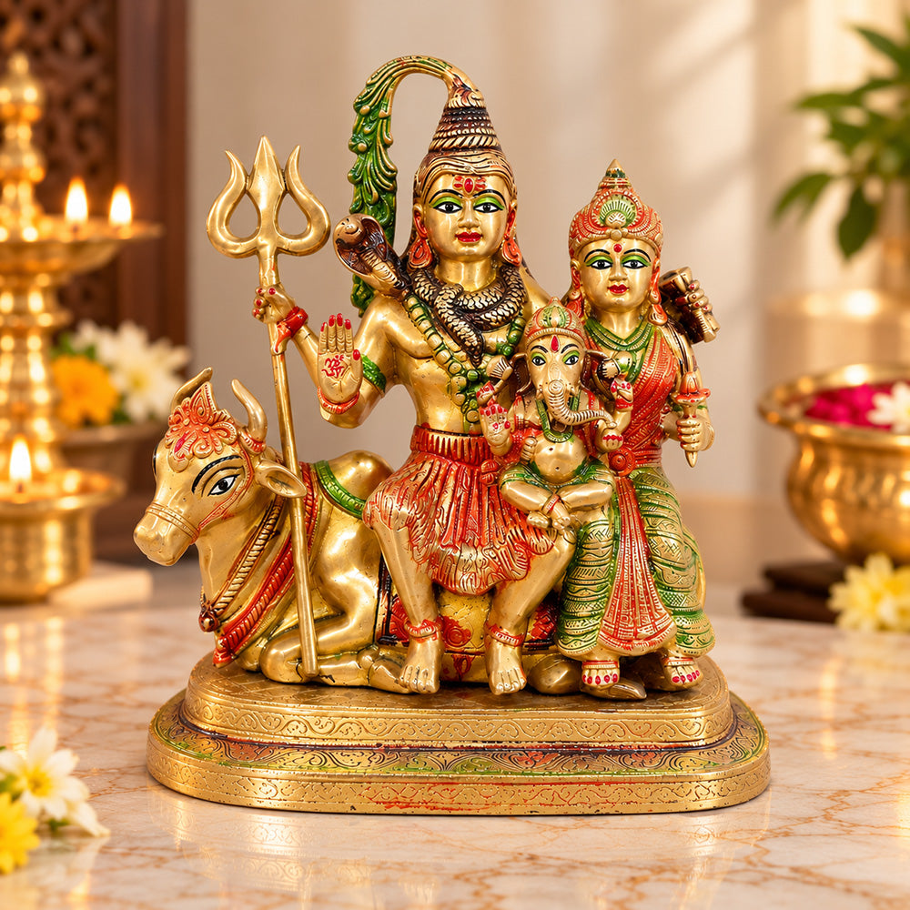 14 Inch Brass Shiv Parivaar Idol with Nandi
