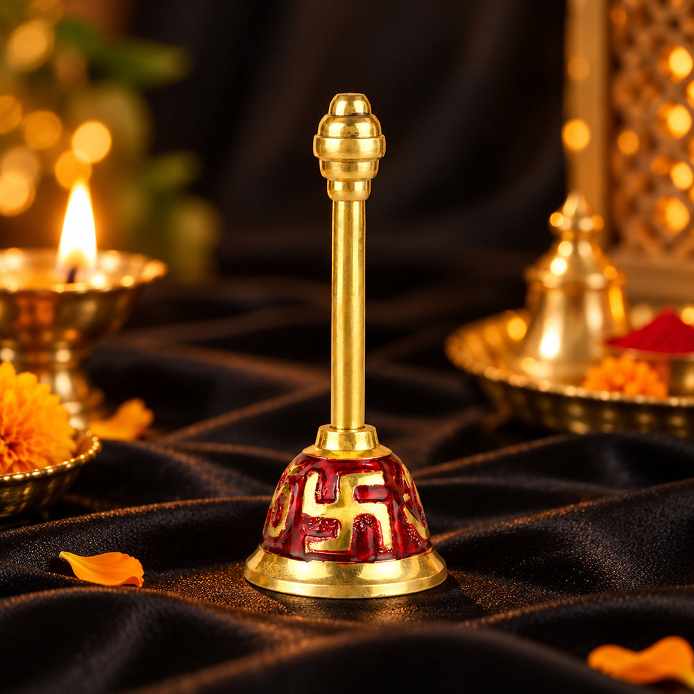 Om Swastik Brass Puja Red Bell