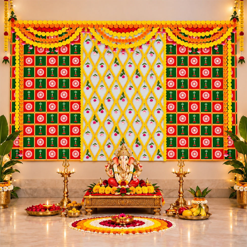 Beautiful Printed Flower Design Backdrop Cloth for Pooja Decoration