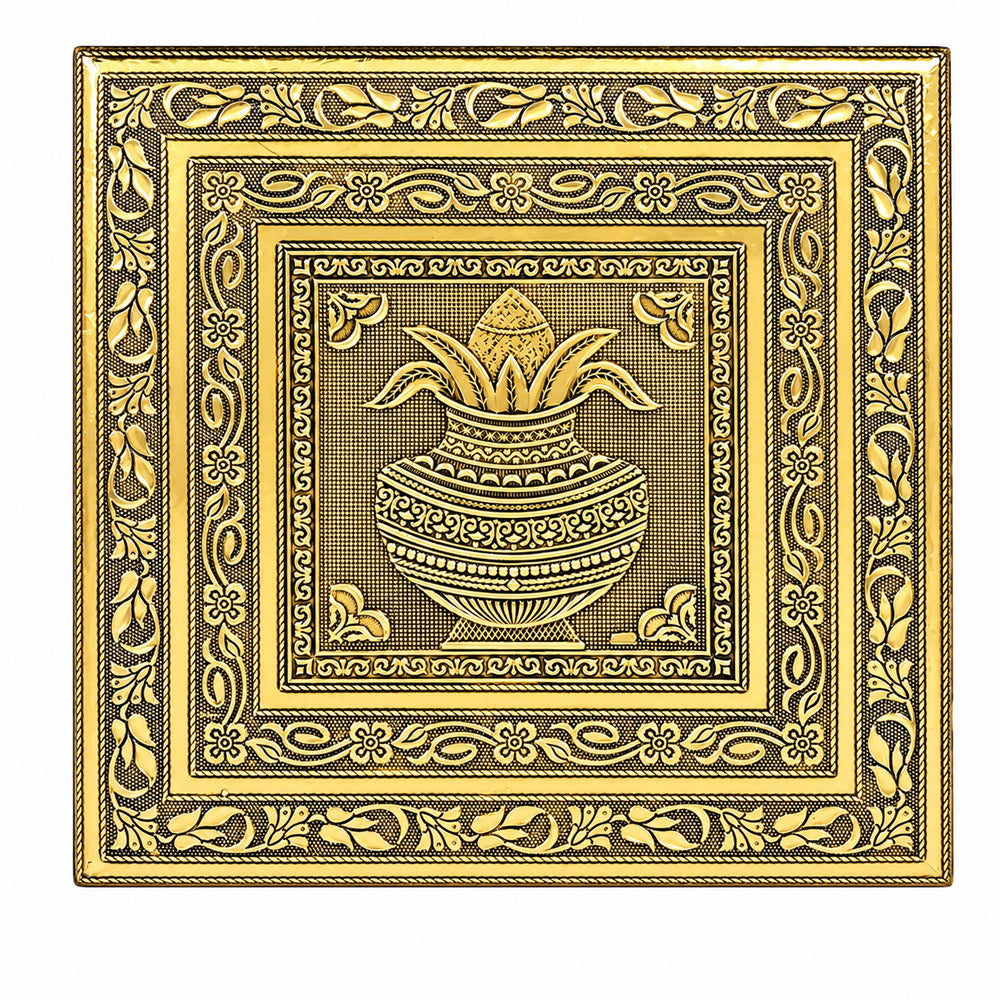 Meenakari Design Wooden Chowki with Kalash Embellishments (10 Inch)