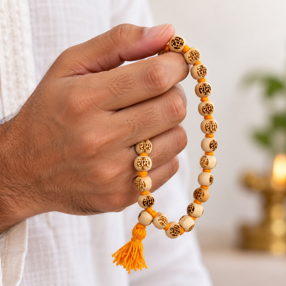 Ram Engraved Beads Mani Mala with Tassel