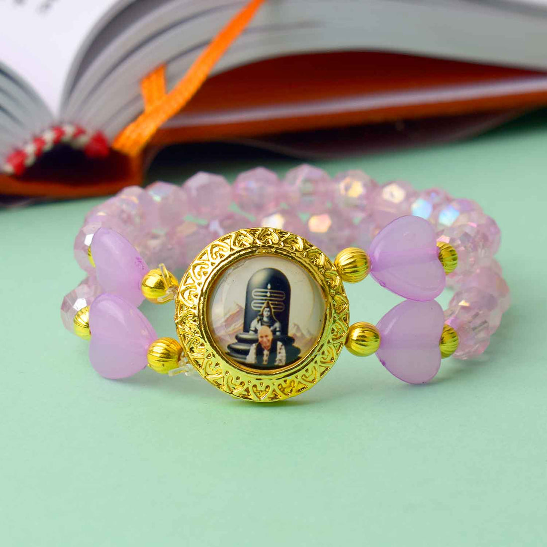Guruji Swaroop Bracelet with assorted round and heart-shaped beads, ideal for spiritual wear, daily styling, and gifting. India’s Largest Pooja Accessories Brand – www.satvikstore.in