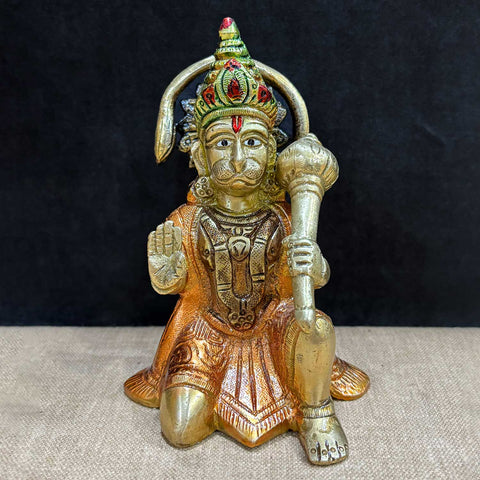 5.3 Inch Handcrafted Brass Hanuman Idol β Divine Statue Symbolizing Strength, Devotion, and Protection for Temple and Home Decor. No.1 Brass Idol Store www.satvikstore.in