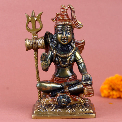3.8 Inch Brass Shiv Idol β Handcrafted Lord Shiva Statue in Elegant Brass Finish, Symbolizing Power, Peace, and Spiritual Energy for Home Temple and Pooja Decor. No.1 Brass Idol Store www.satvikstore.in