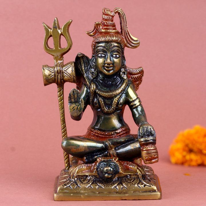 3.8 Inch Brass Shiv Idol β Handcrafted Lord Shiva Statue in Elegant Brass Finish, Symbolizing Power, Peace, and Spiritual Energy for Home Temple and Pooja Decor. No.1 Brass Idol Store www.satvikstore.in