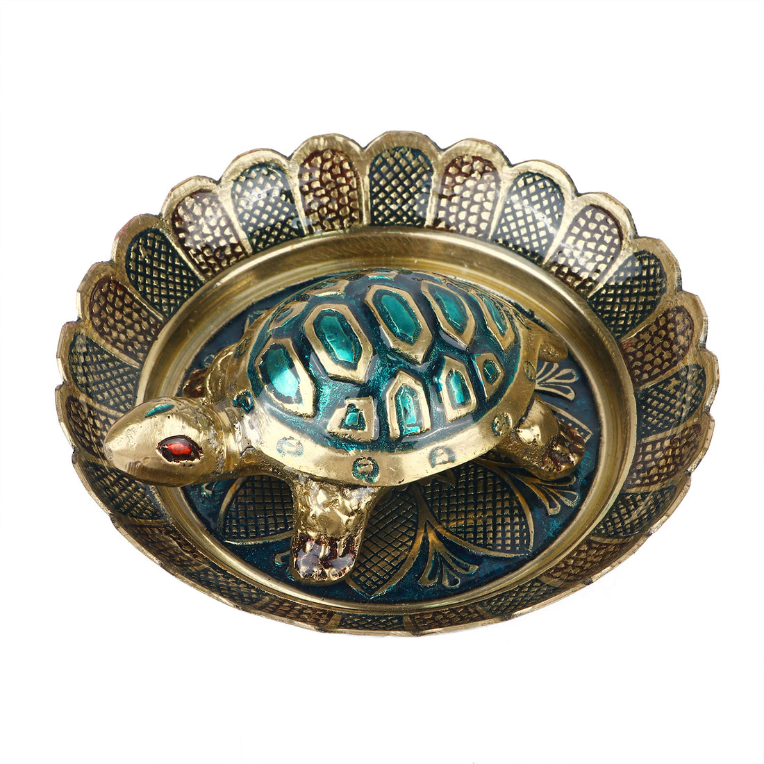 Brass Colored Turtle with Nakashi Plate - Blue
