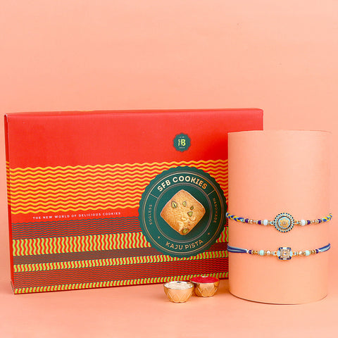 Image of a beautifully designed Rakhi with sweets, the perfect combination of tradition and sweetness for Raksha Bandhan celebration. Shop now at SatvikStore.in. #Rakhi #RakhiOnline #SendRakhi #DesignerRakhi #BeautifulRakhi #LatestRakhi #NewRakhi #ModernRakhi"