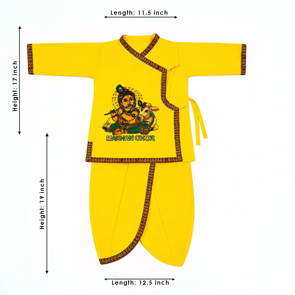 Size 2 Makhan Chor Yellow Krishna Dress with Pink Border