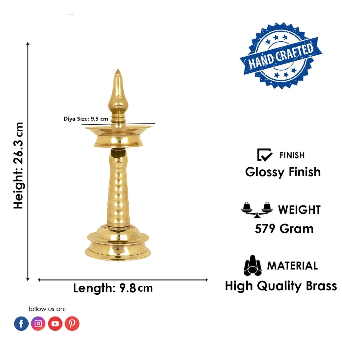 11 Inch Small Brass Kerala Diya. AKP NilaVilakku Deepam