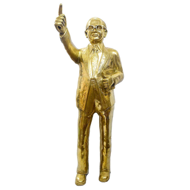 A handcrafted large brass statue of Dr. Bheemrao Ambedkar standing with a book and pointing upwards, wearing glasses and a suit, glossy finish, weight 71100 grams, height 146 cm, length 43 cm. Best for VIP Gift, best for big premium gift, best for your office, best for educational institutions, symbol of social justice. India's Largest Puja Accessories Brand - Satvik No. 1 Brass Idol Collection