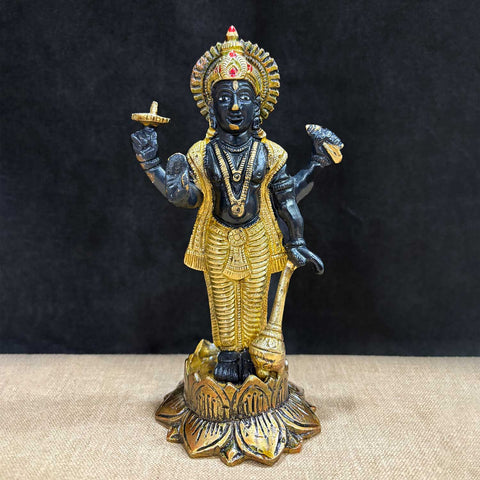 7 Inch Majestic Lord Vishnu Ji Statue, beautifully crafted in brass, representing divine protection, blessings, and serenityβperfect for home temples and spiritual decor. No.1 Brass Idol Store www.satvikstore.in