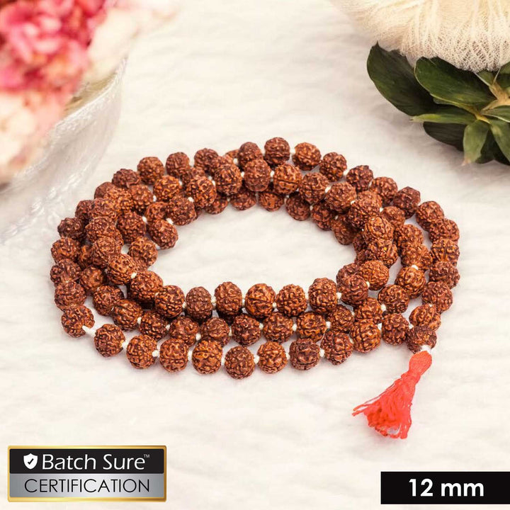 Panchmukhi Rudraksha Jaap Mala with 108 natural 12mm beads, ideal for deep meditation, mantra chanting, and spiritual protection. India’s Premium Jap Mala Store- www.satvikstore.in