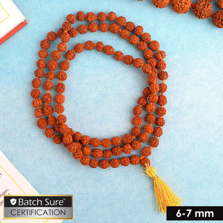 Panchmukhi Rudraksha Jaap Mala with 108 small 7mm beads, ideal for mantra chanting, meditation, and spiritual protection. Lightweight 5 Mukhi Rudraksha mala for daily prayer and devotion to Lord Shiva." India’s Premium Jap Mala Store- www.satvikstore.in